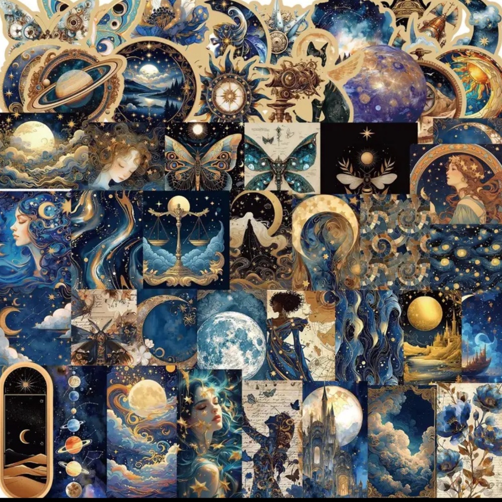 NIP! 50 Pieces of Dark Vintage Goth Moon Stickers!